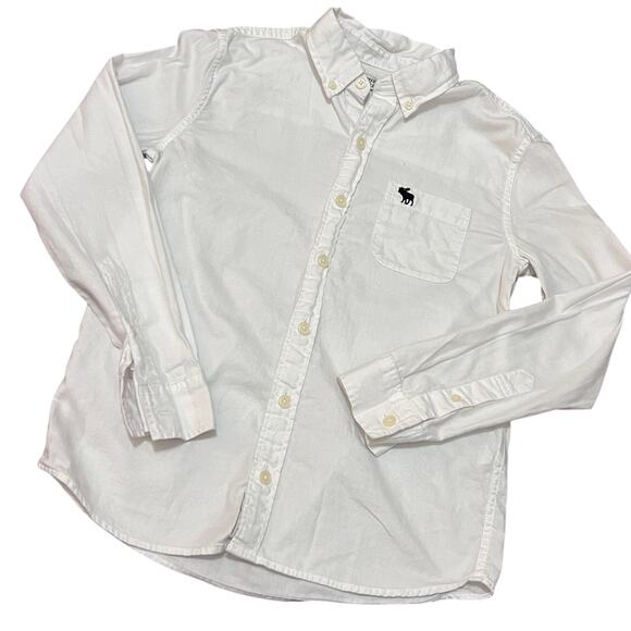 Abercrombie Kids Boys 9/10 Long Sleeve Button Up White Casual Academia Preppy - Picture 1 of 8